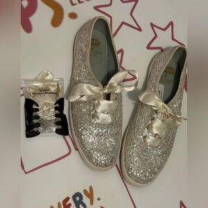 Keds x Kate spade glitter shoes women’s 8 silver sneakers wedding EUC